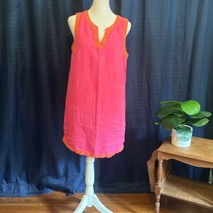 Sigurd Olsen 100% Linen Pink with Orange Trip Dress.